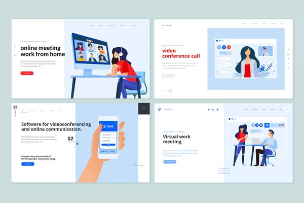 Návrhy Webových Stránek Šablony Videohovorů Online Komunikace Videokonference Koncepce Vektorových — Stockový vektor