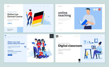 Web sayfası tasarım şablonları dijital sınıf, çevrimiçi öğretmenlik, e-kitap, dil okulu. Web sitesi geliştirme için vektör illüstrasyon kavramları. 