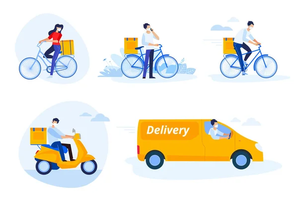 Delivery Set Flat Design Vector Illustrations Topic Delivery Courier Service — Stock Vector