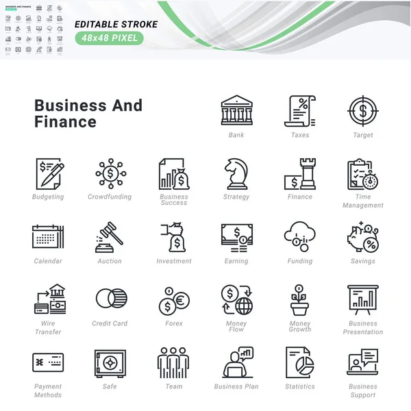 Conjunto Iconos Línea Delgada Negocios Finanzas Símbolos Contorno Calidad Premium — Archivo Imágenes Vectoriales