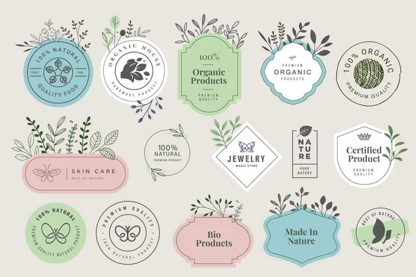 Zestaw Znaków Dla Kosmetyków Organicznych Naturalnych Oraz Produktów Kosmetycznych Ilustracje — Wektor stockowy