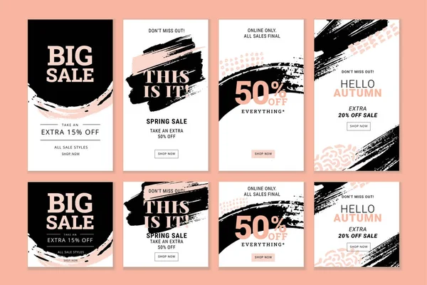 Set Editable Instagram Stories Template Vector Illustration Sale Banners Social — Stock Vector