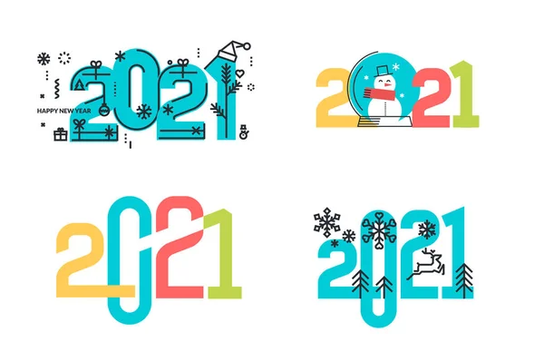 2021年新年标志设定 网站和移动网站横幅 派对邀请卡 社交媒体横幅 营销材料等现代矢量图解概念 — 图库矢量图片