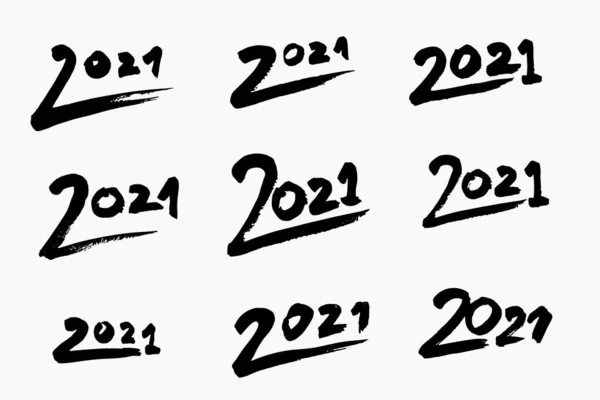 Handgezeichnete Zeichen Für Neujahr 2021 Gesetzt Moderne Vektor Illustrationskonzepte Für — Stockvektor