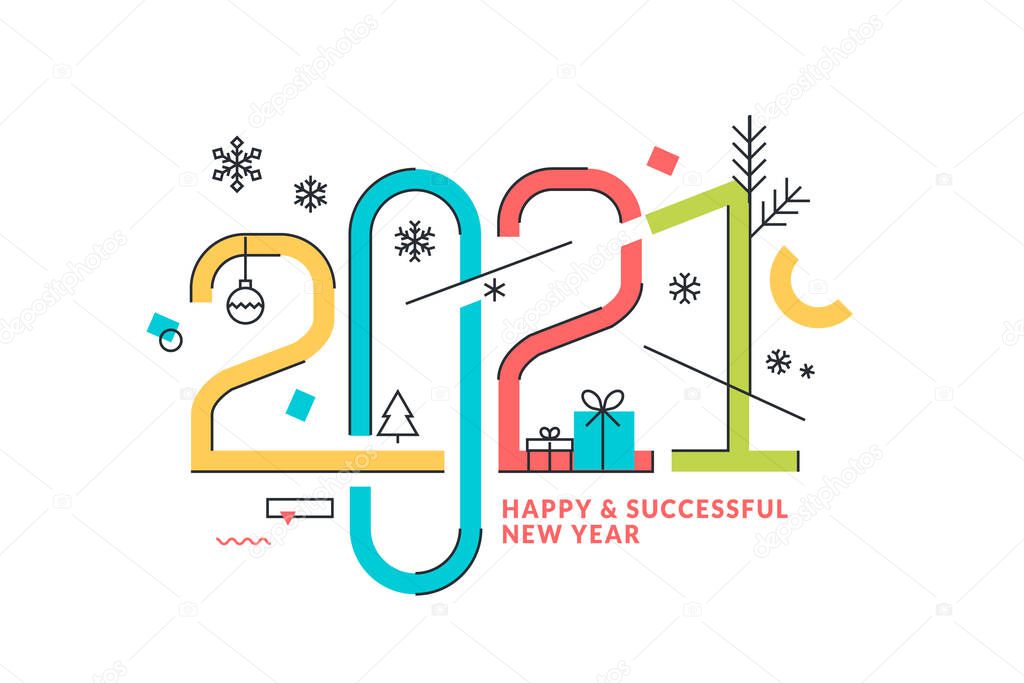 Happy New Year 2021. Modern vector illustration concept for background, greeting card, website and mobile website banner, party invitation card, social media banner, marketing material.