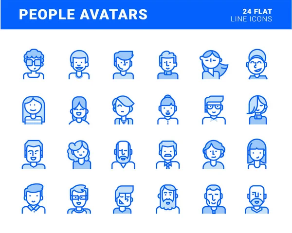 Set Flat Line Avatar Icons Vector Concepts Social Media User — Stock Vector