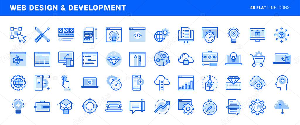 Set of flat line icons of web design and development. Vector concepts for websites, mobile websites and apps.
