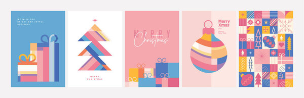 С Рождеством и Новым годом. Векторные иллюстрации для поздравительной открытки, пригласительного билета, баннера на сайте, баннера в социальных сетях, маркетинговых материалов.