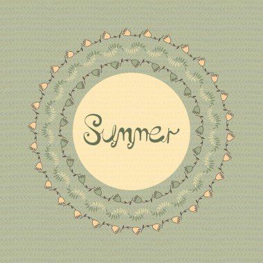 Yaz tarzı çiçek kartı yaz diyor. Vintage asil ölçülü tarzı. Kartlarınız için çözüm tasarlayın. Çok çeşitli varyasyonlar. Alan stilize çelenkler.