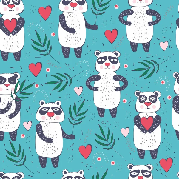 Fondo Sin Costuras Con Pandas Lindos Divertidos Estilo Bebé Dibujo — Vector de stock