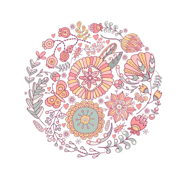 Ensemble Floral Couleurs Vectorielles Collection Graphique Avec Feuilles Herbes Coléoptères — Image vectorielle