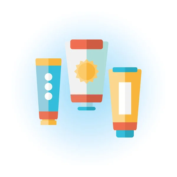 Vector tubes of cosmetics, sun protection, cosmetic cream. Self-care. Isolated objects on white background. Flat vector. Icons for the Internet, websites, social networks. — Stock Vector