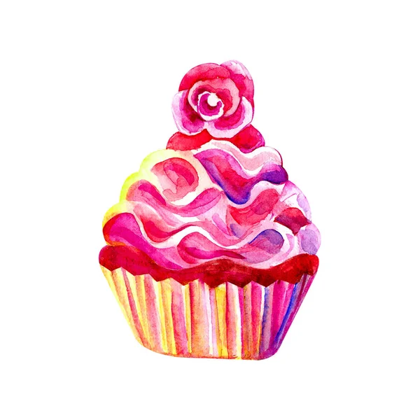 水彩,明亮,蛋糕和糖果。树莓和蓝莓松饼。多色棉花糖。水彩插图。在白色背景上隔离的对象. — 图库照片