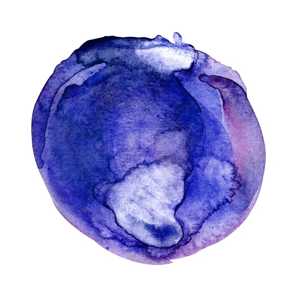 Gran círculo de acuarela violeta, mancha de acuarela dibujada a mano de forma redonda, colores azul, violeta, rosa y púrpura, ilustración aislada sobre un fondo blanco —  Fotos de Stock