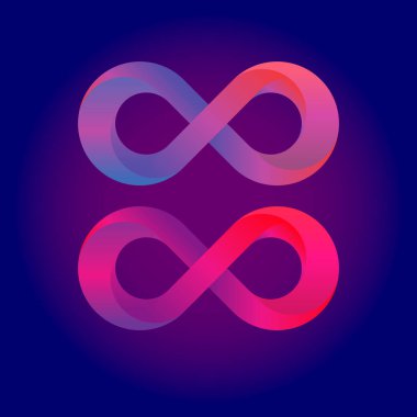 Sonsuzluk sembolü simgesi veya Logo şablonu. vektör Illustration. Karanlık arka planda parlak degrade. Neon parlaklık.