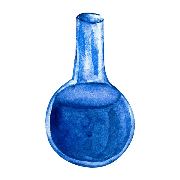 Kemisk kolv för experiment i akvarell. Isolerat objekt på vit bakgrund. Redskap för kemiska experiment. Tube. — Stockfoto