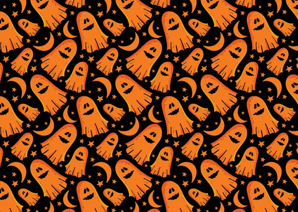 Vector Seamless Pattern Fun Ghost Stars Month Funky Monster Halloween — Stock Vector