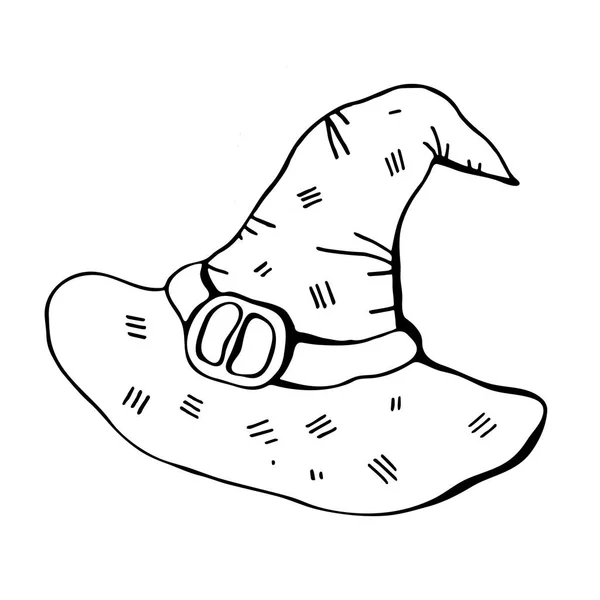 Vektor-Illustration eines Cartoon-Halloween-Hexenhut. Hexenhut mit Schnalle isoliert auf weißem Hintergrund. Gestaltungselement für — Stockvektor
