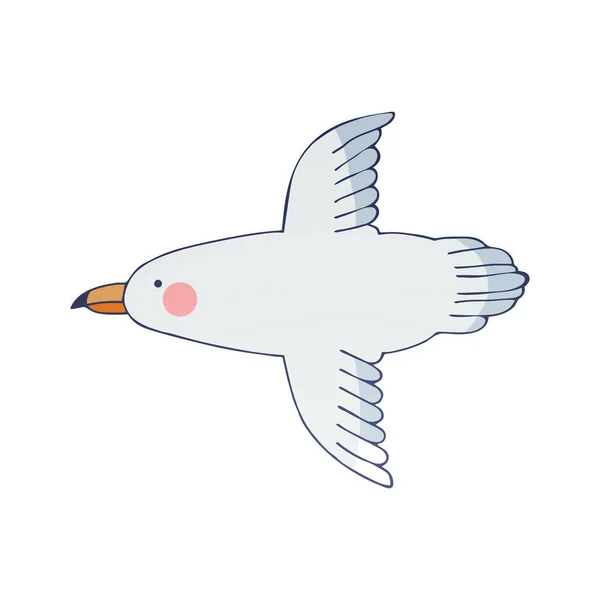 Coloré mignon dessin à la main de mouette en vecteur. Objet isolé sur fond blanc . — Image vectorielle