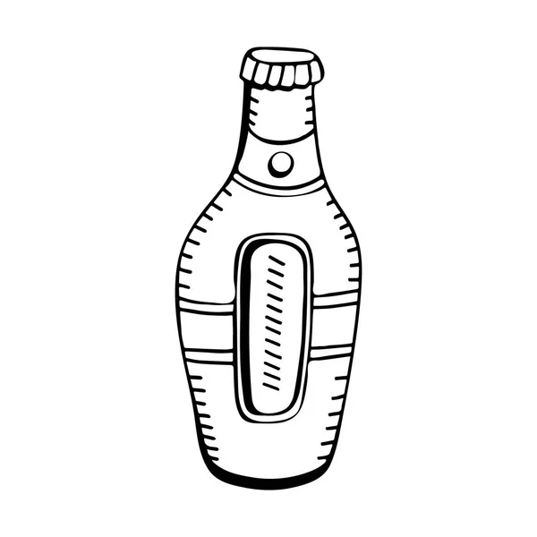 Ligne de dessin de bouteille de bière. Une boisson rafraîchissante pour votre anniversaire. Illustrations sur le thème du festival Oktoberfest pour badge, autocollant, patch, étiquette, badge, certificat ou bannière — Image vectorielle