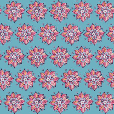 Kusursuz desen. Etnik, geleneksel süs. Boho tarzı. Elle çizilmiş stilize çiçek. Tasarım tekstil, ambalaj, Duvar Kağıdı için. Sevimli, stilize dekoratif desen. Oryantal tarzı. Hindistan, Çin, Japa