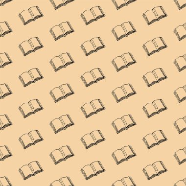 Sorunsuz anahat kitap şablonu. Vektör tek renkli doku. Vektör sorunsuz doku. Kitaplar Doodle. Elle çizilmiş. Bir çizgi çiziyor. Ambalaj, tekstil için tasarım,