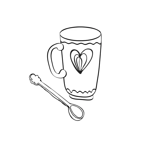Handritad skiss av kaffe och tekopp vektor illustration. Vektor illustration isolerad på vit bakgrund. Espresso, cappuccino, röst, latte, iriska, mocka, kaffe dessert. Söt Doodle — Stock vektor