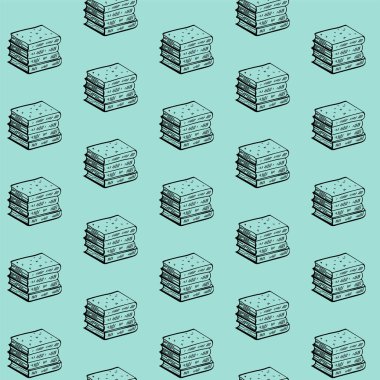 Sorunsuz anahat kitap şablonu. Vektör tek renkli doku. Vektör sorunsuz doku. Kitaplar Doodle. Elle çizilmiş. Bir çizgi çiziyor. Ambalaj, tekstil, web siteleri için tasarım