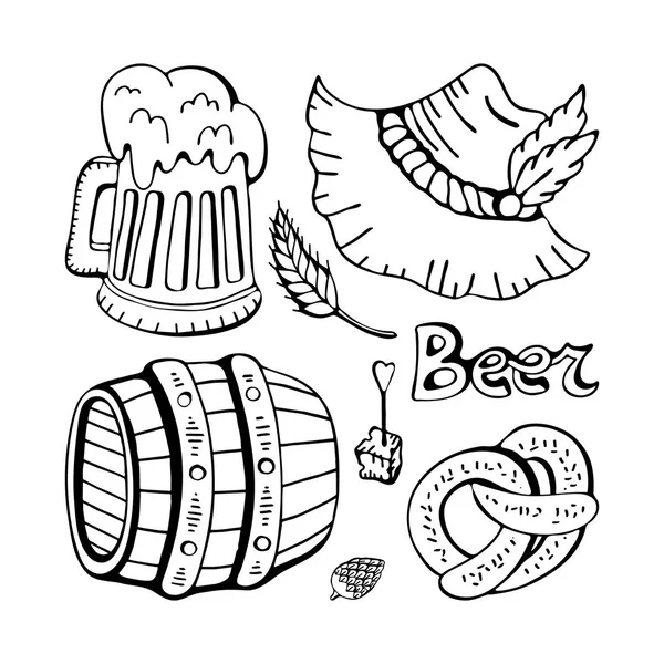 Grandes vectores conjunto de arte de línea dibujado a mano Doodle conjunto de dibujos animados Oktoberfest elementos temáticos, objetos y símbolos. Objetos aislados sobre fondo blanco. Festival de la cerveza. Festival de otoño . — Vector de stock