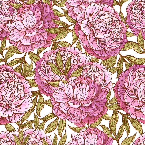 Seamless vector pattern with pion or rose with leaf on blue background. Good for printing. Wallpaper and fabric design. Wrapping paper pattern. Cute pattern idea.