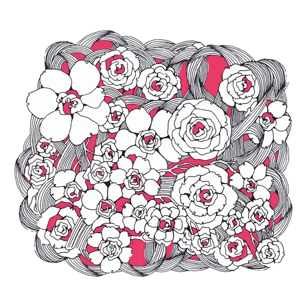 Vektör stilize ilkbahar ve yaz çiçekleri. Çizim elleri, tebrik kartları, davetiyeler, posterler, baskılar tasarımı için hazır kompozisyon. Bireysel, özel çiçek deseni, Sakura