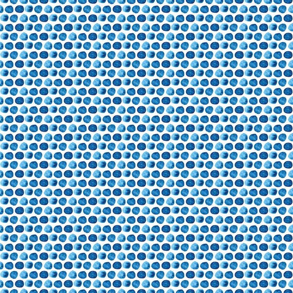 Naadloze abstracte achtergrond van blauwe ronde vlekken in aquarel. Handgeschilderde artistieke blauwe textuur op witte achtergrond. Voor stof, print, stof — Stockfoto