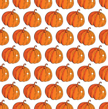 Vektör portakal kabakları ile kabak sebze dikişsiz desen. Taze vejetaryen gıda, çiftlik sebze, Cadılar Bayramı ve şükran tasarım. El çizilmiş arka plan sonbahar hasat.