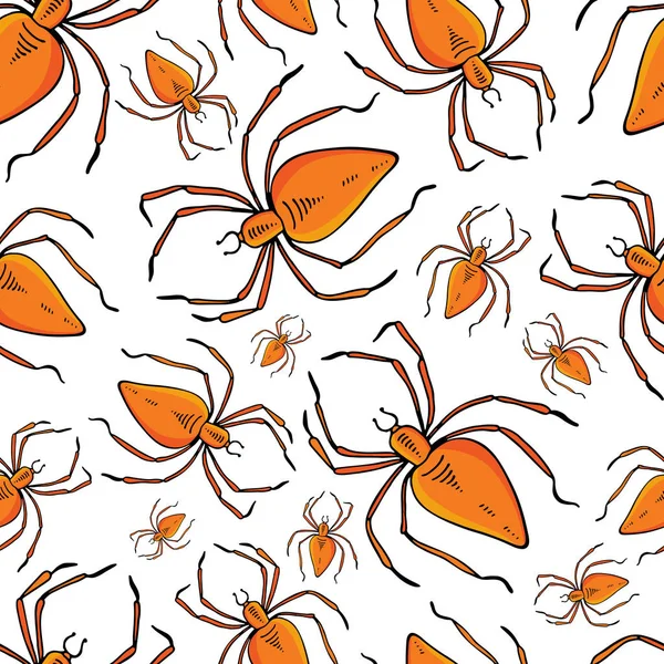 Spider Halloween seamless pattern. Halloween background. Textiles or wrapping paper. Vector background with insects. Hand-drawn. For design, textiles, fabric, decoration — Stock Vector