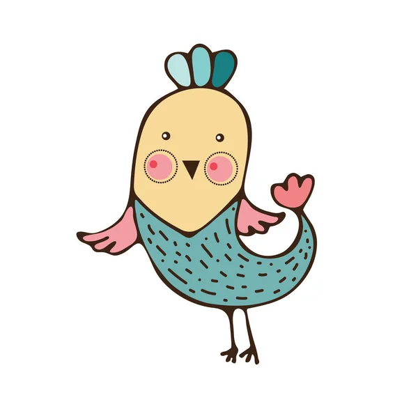 Pequeño pájaro lindo divertido mira delante de él. Icono de objeto de personaje de dibujos animados aislado sobre fondo blanco, ilustración vectorial. Doodle. Dibujado a mano . — Vector de stock