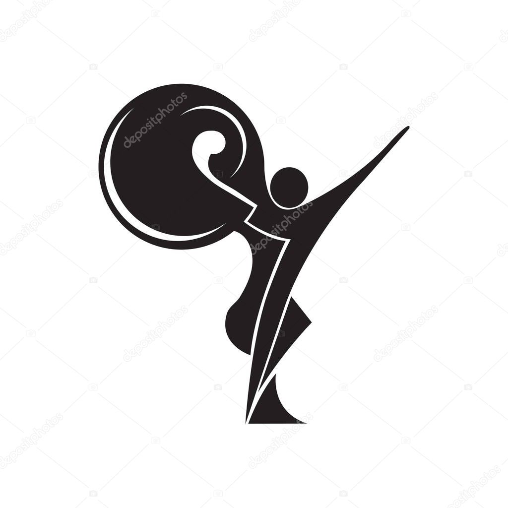 Black and white silhouette of a dancing couple in vector. Monochrome logo for dance Studio. Latin, ballroom dancing. Label, sign, sticker. Man and woman dancing.