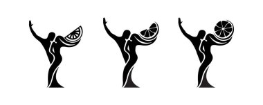 Vektör bir dans çift siyah ve beyaz siluet seti. Dans Studio için monokrom logosu. Latince, balo dansı. Etiket, işaret, etiket.