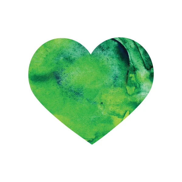 Acquerello cuore verde isolato su sfondo bianco. Concetto ecologico, protezione della natura, amore per la foresta e le piante. Articolo pennello bagnato per mappa, stampa, icona, testo, etichetta — Foto Stock