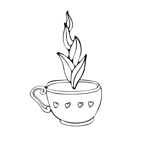 Dibujo de taza de café dibujado a mano e ilustración de vectores de té. Ilustración vectorial en blanco y negro dibujada por línea aislada sobre fondo blanco. Espresso, capuchino, voz, latte, irlandés, moca . — Archivo Imágenes Vectoriales