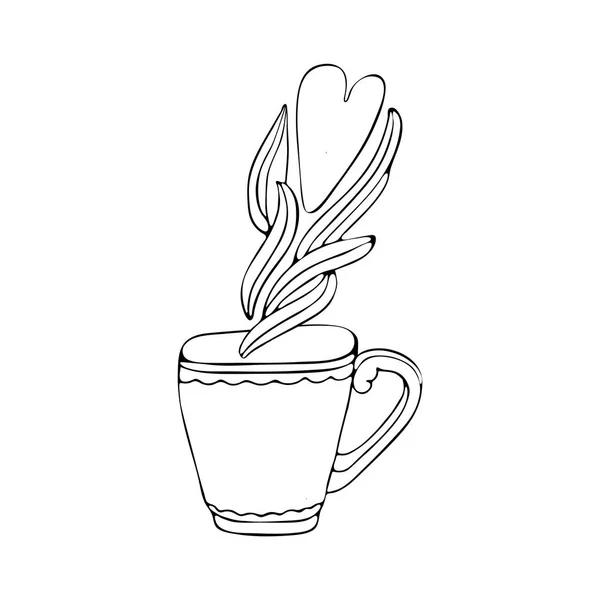 Handgezeichnete Kaffeetassen-Skizze und Tee-Vektorillustration. Schwarz-weiße Vektorillustration gezeichnet durch eine Linie, die auf weißem Hintergrund isoliert ist. Espresso, Cappuccino, Stimme, Latte, Irisch, Mokka. — Stockvektor