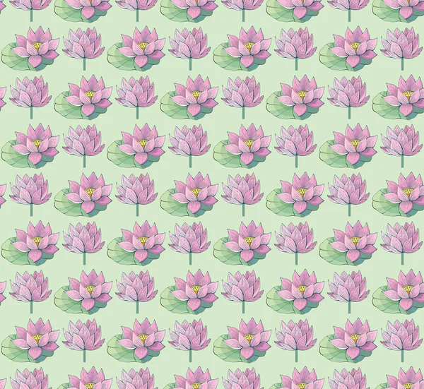 Безшовний векторний візерунок з ніжних рожевих квітів Лотоса і листя. Водяна лілія. Вінтажний стиль. рука намальована Ботанічна ілюстрація. Хороший дизайн для друку, листівки, шпалер, упаковки , — стоковий вектор