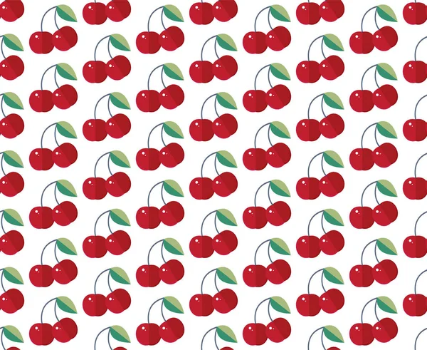 Patrón de vector inconsútil de cereza roja. Diseño brillante de verano. Baya para el diseño colorido del papel pintado, textil, tela, papel, fondo. Vector plano de dibujos animados — Vector de stock