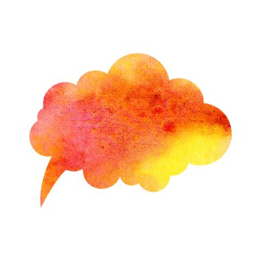 Turuncu ve sarı suluboya boş konuşma kabarcık diyalog beyaz arka plan üzerinde boş form. Konuşma kabarcık el çizilmiş illüstrasyon. İzole suluboya clipart. Metin, yer boyalı