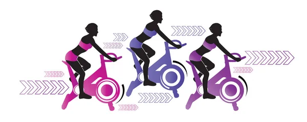 训练自行车上的妇女。固定运动自行车锻炼。健康的概念和健康的生活方式。白色背景上的孤立对象。矢量插图。训练矢量插图. — 图库矢量图片
