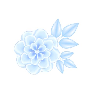Vektörmavi fantezi çiçek. Gerçekçi 3d illüstrasyon. Narin, pastel renkler düğün ve çocuk tasarımı için uygundur. Kağıt mavi Sakura 3d illüstrasyon