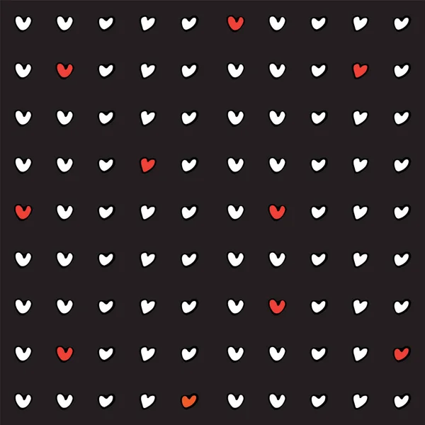 Безшовний візерунок червоно-білого серця на чорному тлі у векторі. День святого Валентина з маленькими серцями. Дизайн фону для весільної листівки. Мальований вручну . — стоковий вектор