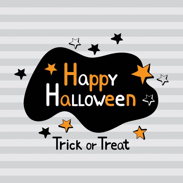 Halloween-Grußkarte in Vektorform. Illustration mit handgezeichnetem Text Happy Halloween und Trick oder Leckerbissen. Design-Illustration für Grußkarte, Plakat, Banner, Aufkleber. orange, schwarz, weiß — Stockvektor