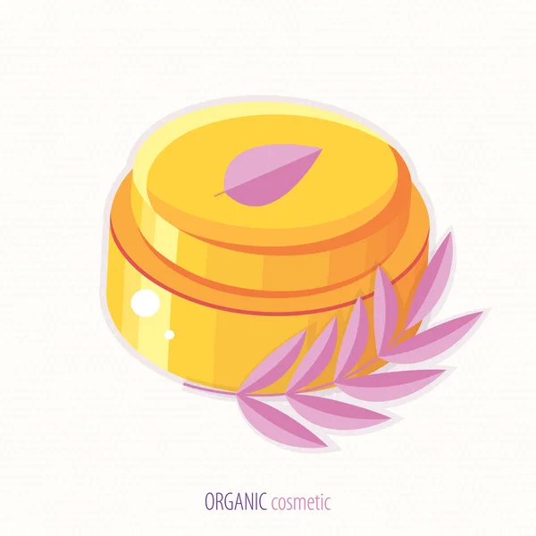 Natural herbal organic cosmetic. Plant cosmetics. Skin care product. Face cream in a jar. Ecological and natural beauty products. Body care product. Spa cosmetics. flat vector. — Stock Vector