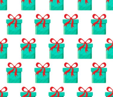 Kusursuz desenli farklı hediye kutuları. Düz stil bir hediye. Noel, doğum günü ve tatil koleksiyonu. Noel ve yeni yıl geçmişi. Fiyonklu hediye kutusu. Çizgi film