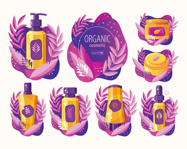 Doğal bitkisel kozmetik. Bitki kozmetikleri. Profesyonel yüz ve vücut bakımı. Ekolojik ve doğal güzellik ürünleri. Spa kozmetik. Krem, jöle, losyon, sabun, şampuan, merhem, vektörde serum.. 